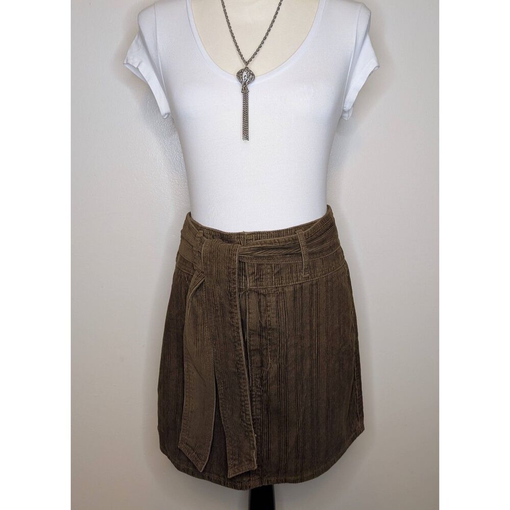 Rewash Earthy Chocolate Brown Corduroy Belted Skirt